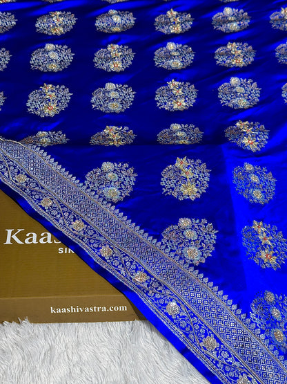 New Bridal Royal blue premium Banarasi Mashru katan silk saree MKB101