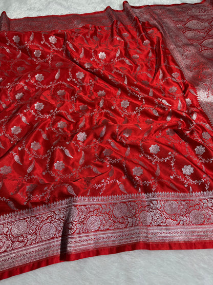 Chilli red premium Banarasi Mashru katan silk saree MK205