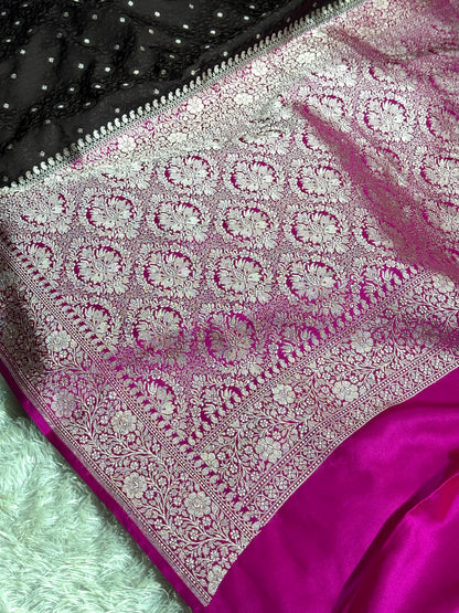 Rani pink coffee brown premium Banarasi Mashru katan silk saree MK248