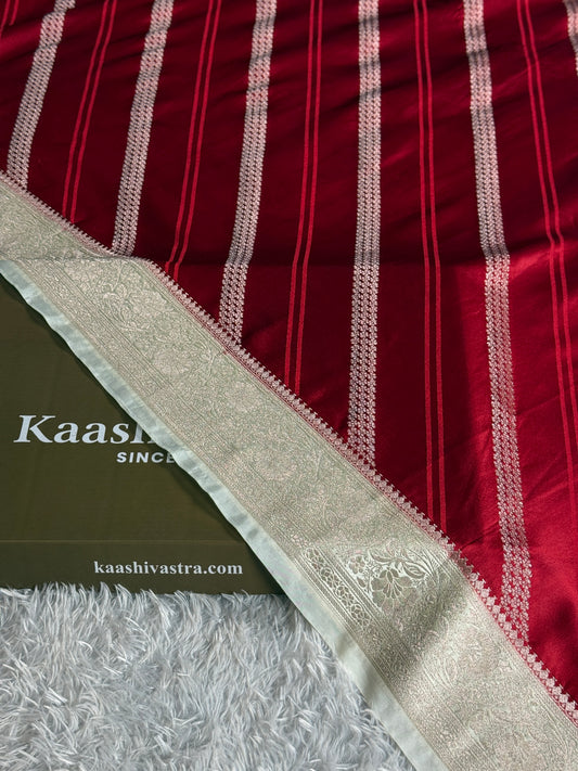 Maroon with off white colour premium Banarasi Mashru katan silk saree MK342