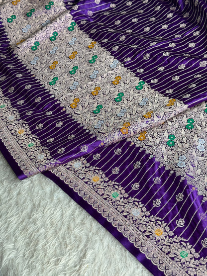 Purple colour premium Banarasi tilfi Mashru katan silk saree MK292