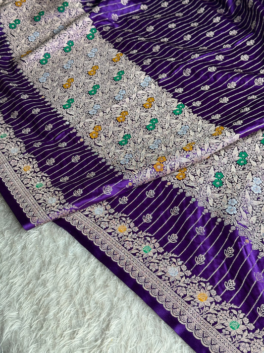 Purple colour premium Banarasi tilfi Mashru katan silk saree MK292