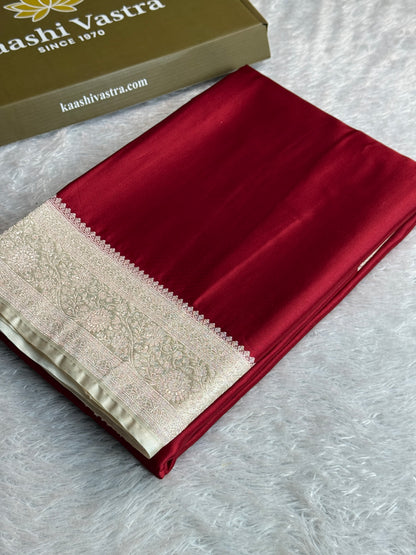Maroon with off white premium Banarasi Mashru katan silk saree MK284