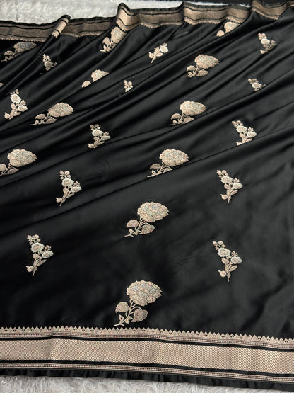 Black colour premium Banarasi Mashru katan silk saree MK322