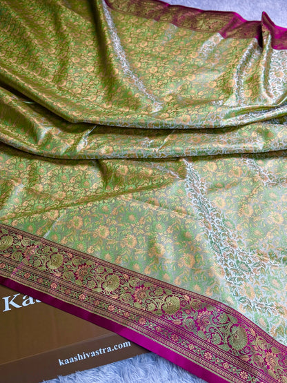 Pista color premium Banarasi katan jamawar tanchui silk saree JKT101