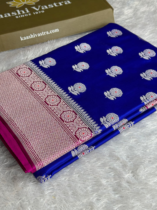 Royal blue with rani pink premium Banarasi Mashru katan silk saree MK282