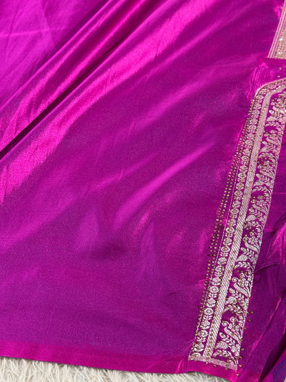 Bridal Majanta colour premium Banarasi Mashru katan silk saree MK268