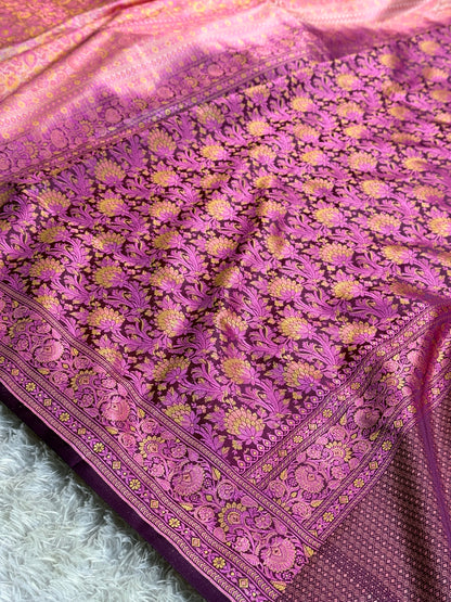 Pink color premium jamawar katan tanchui soft silk saree JKT101