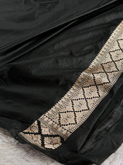 Black color premium Banarasi tilfi Mashru katan silk saree MK259