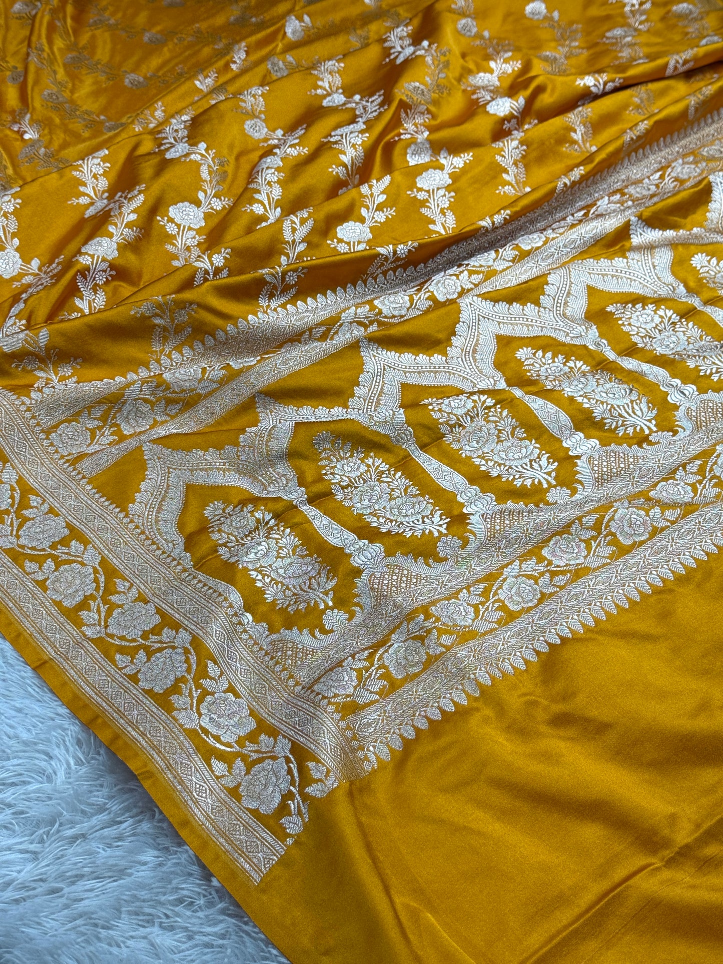 Mustard color premium Banarasi Mashru katan silk saree MK242