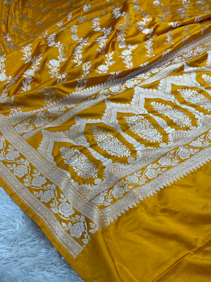 Mustard color premium Banarasi Mashru katan silk saree MK242