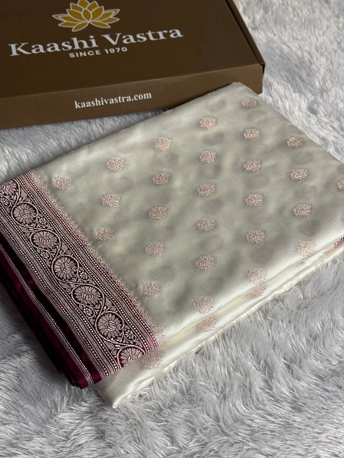 Wine with off white colour premium Banarasi Mashru katan silk saree MK290