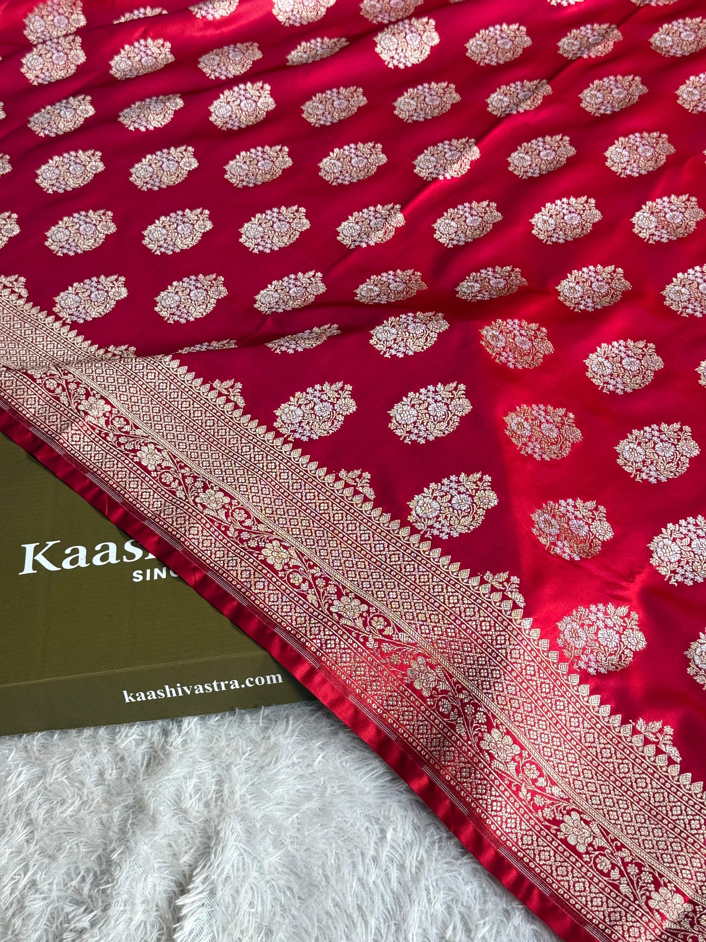 Cherry red premium Banarasi Mashru katan silk saree MK298
