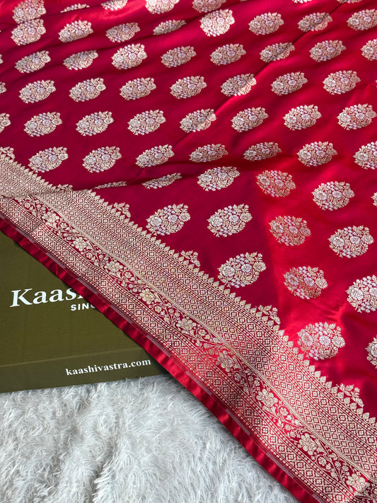Cherry red premium Banarasi Mashru katan silk saree MK298