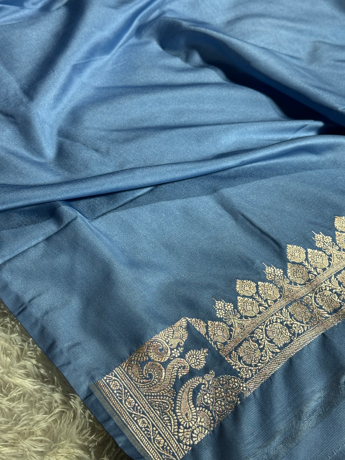 Pastel light blue premium Banarasi Mashru katan silk saree MK244