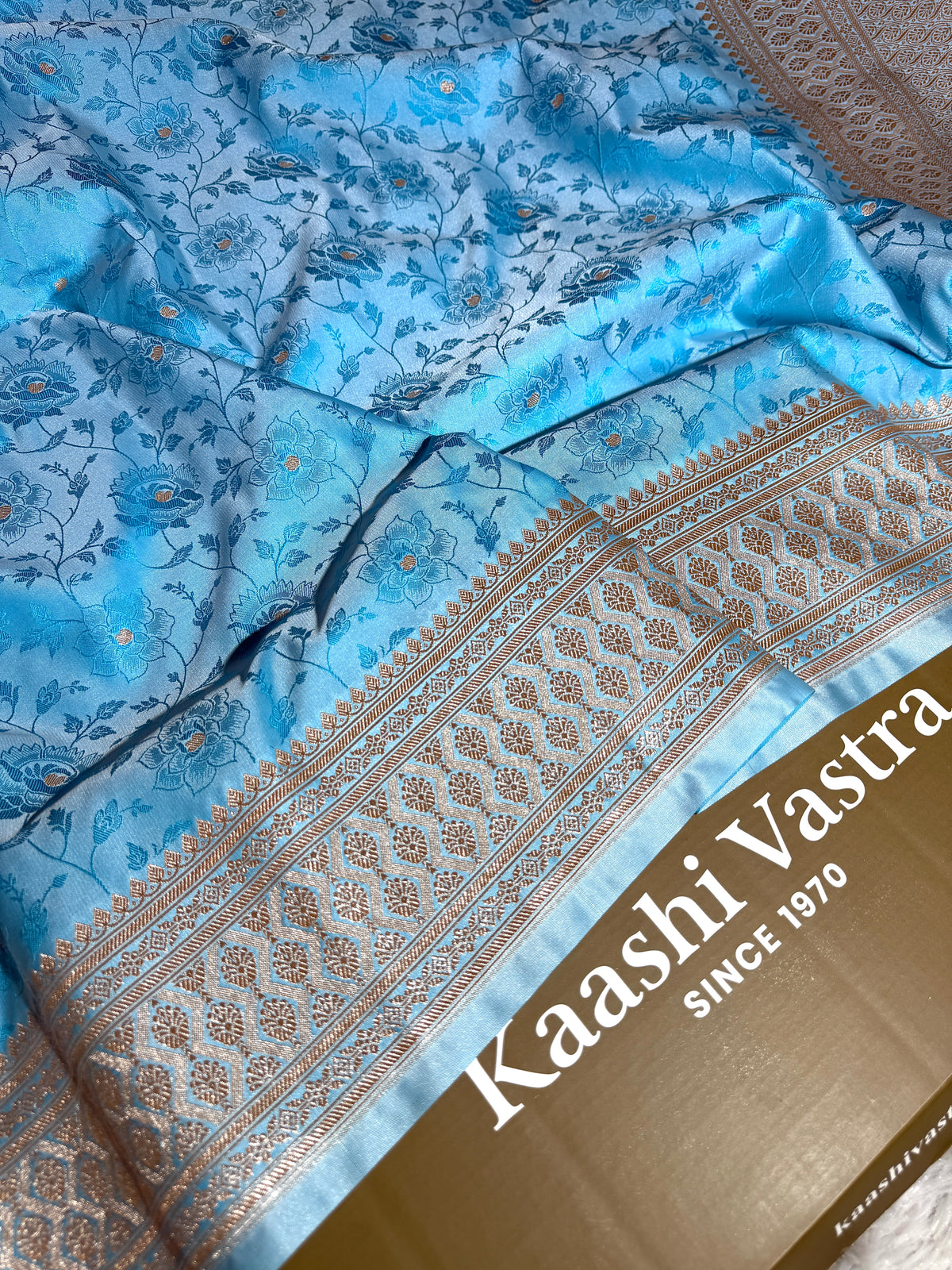 Sky blue premium Banarasi Mashru katan silk saree MK213