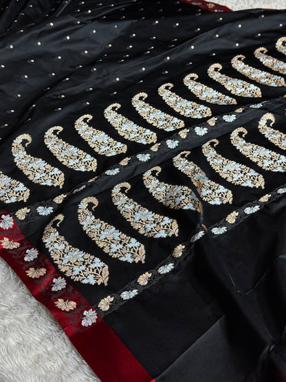 Black color premium Banarasi Mashru katan silk saree MK235