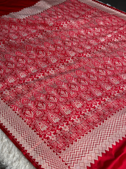 Red colour premium Banarasi Mashru katan silk saree MK338