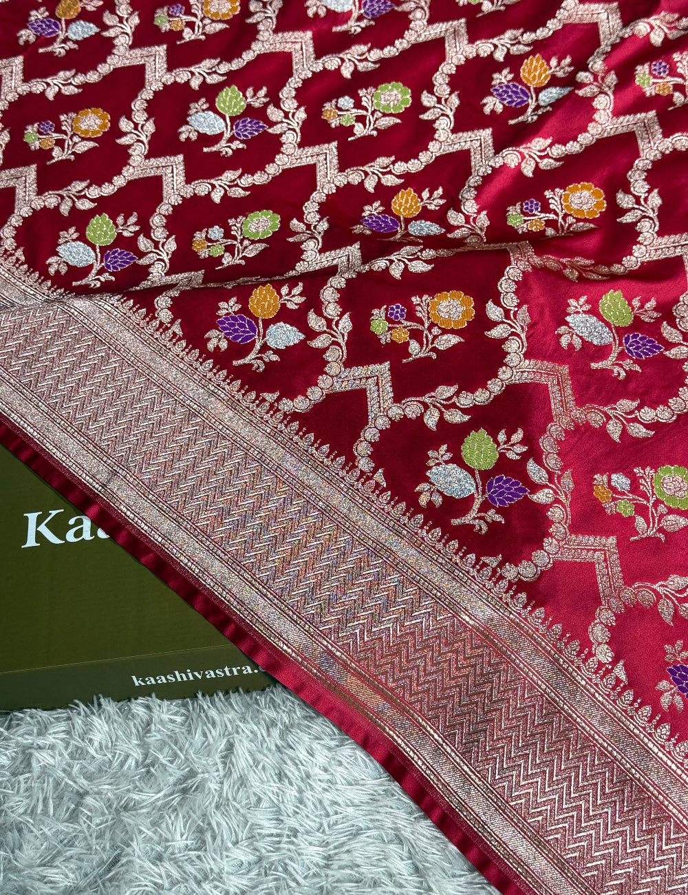 Cherry red premium Banarasi tilfi Mashru katan silk saree MK268