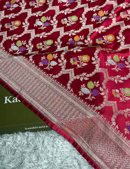 Cherry red premium Banarasi tilfi Mashru katan silk saree MK268