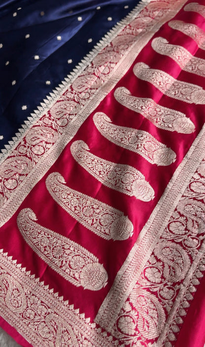 Navy with rani pink colour premium Banarasi Mashru katan silk saree MK287