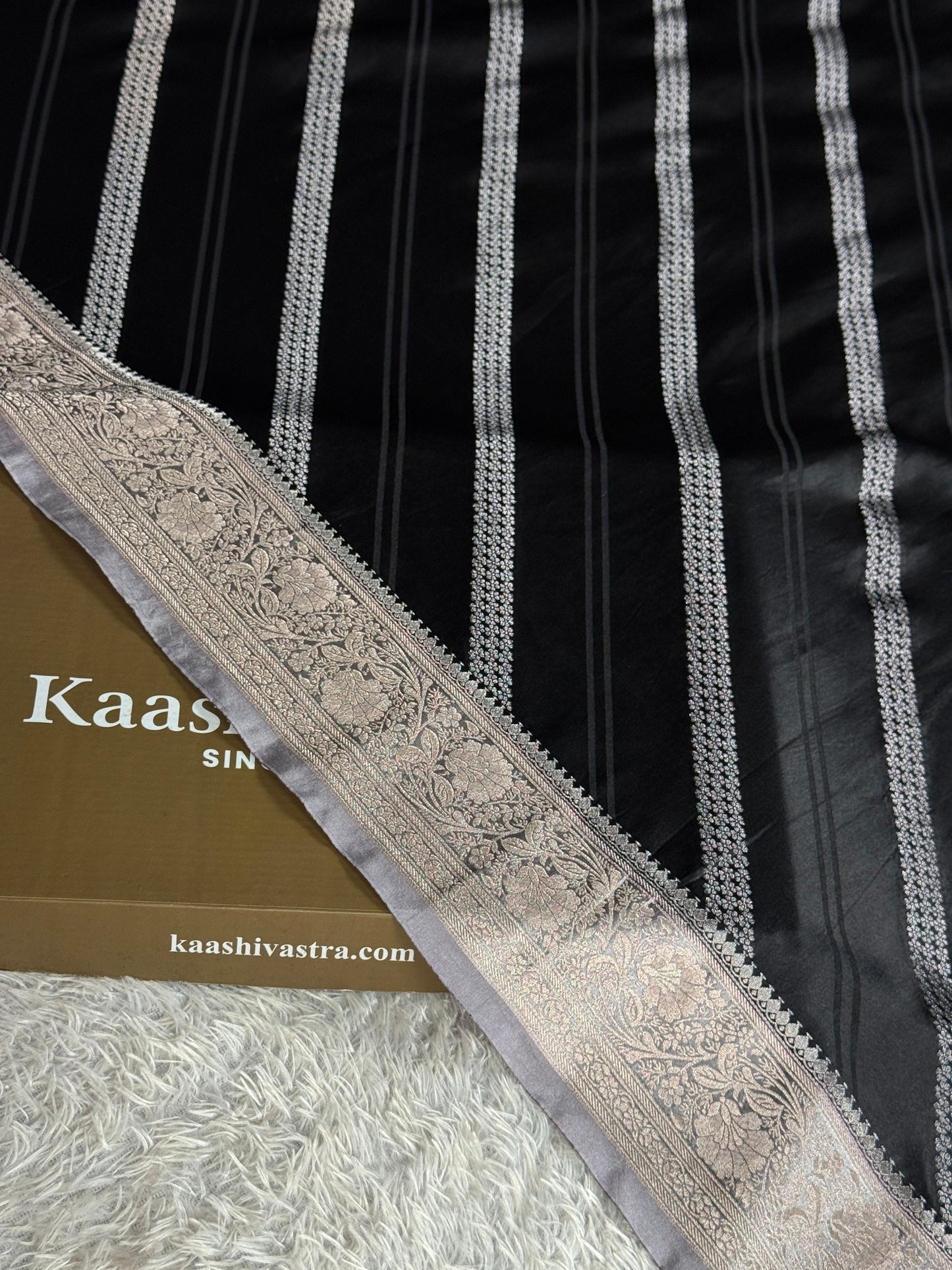 Black and grey colour premium Banarasi Mashru katan silk MK342