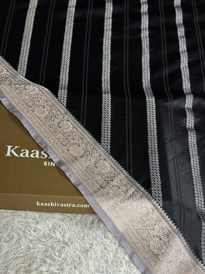 Black and grey colour premium Banarasi Mashru katan silk MK342