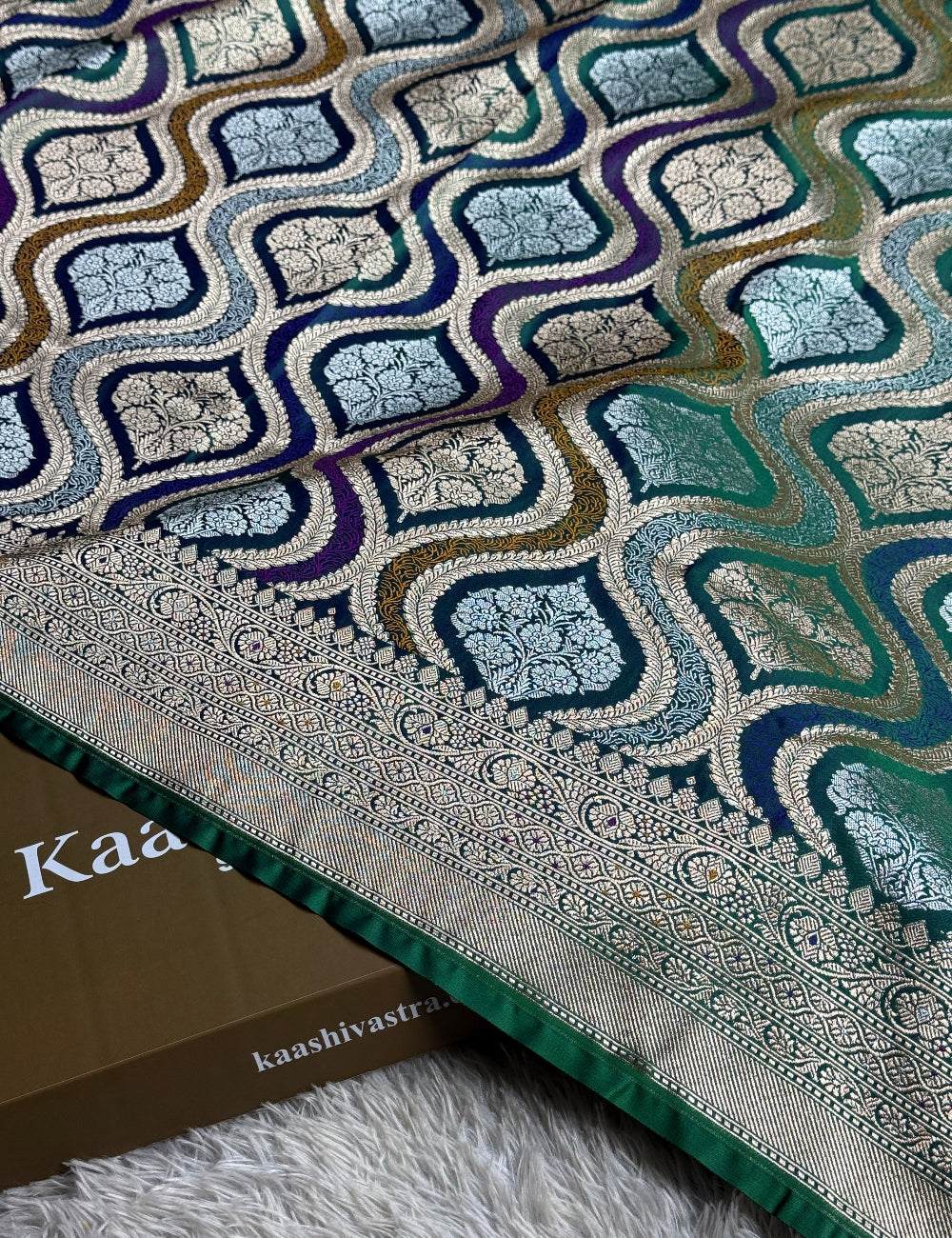 Rama green premium Banarasi Mashru katan silk saree MK206