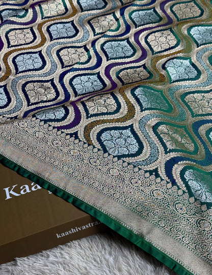 Rama green premium Banarasi Mashru katan silk saree MK206