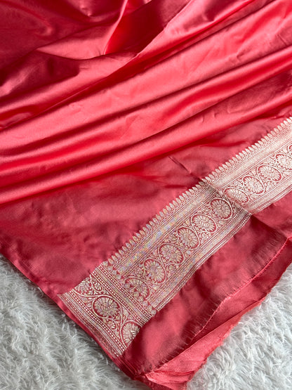 Off white with peach colour premium Banarasi Mashru katan silk saree MK290