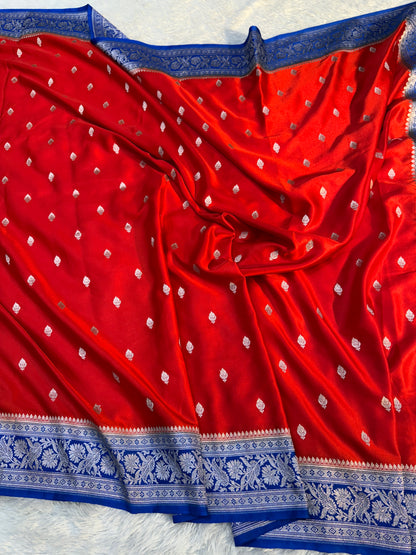 Red premium Banarasi Mashru katan silk saree MK182