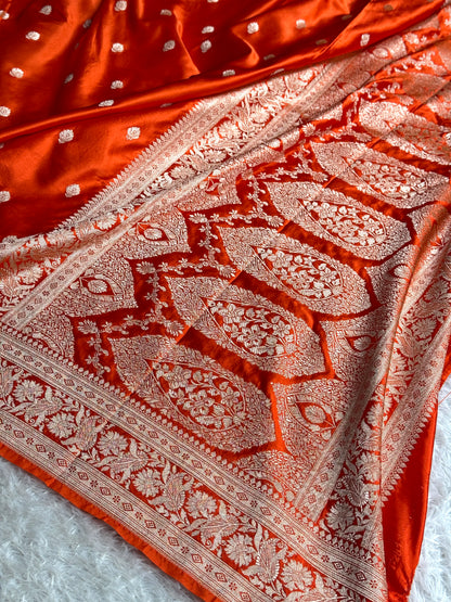 Orange colour premium Banarasi Mashru katan silk saree MK291