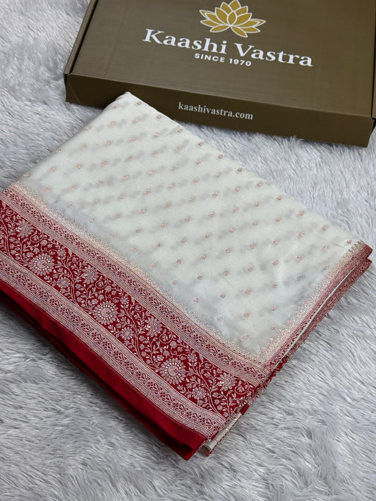 Red with off white colour premium banarasi mashru katan silk saree MK270