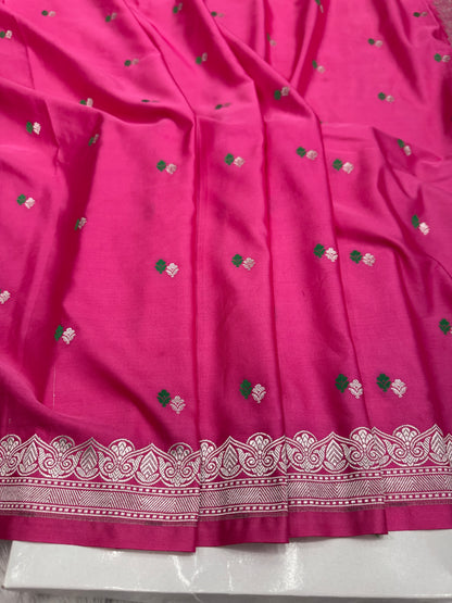 Strawberry pink premium Banarasi Mashru katan silk saree