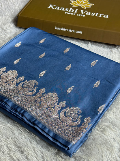 Pastel light blue premium Banarasi Mashru katan silk saree MK244