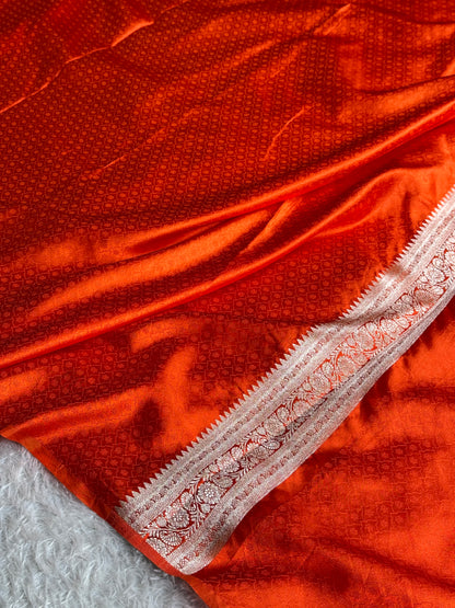 Orange colour premium Banarasi Mashru katan silk saree MK214