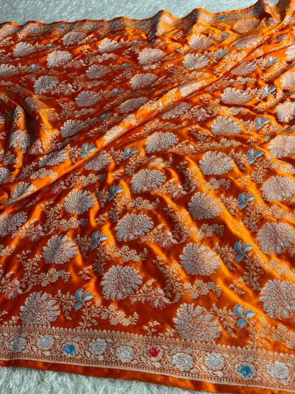 Orange colour premium Banarasi tilfi Mashru katan silk saree MK330
