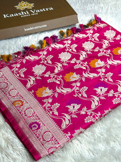 Hot pink premium Banarasi tilfi Mashru katan silk saree MK246