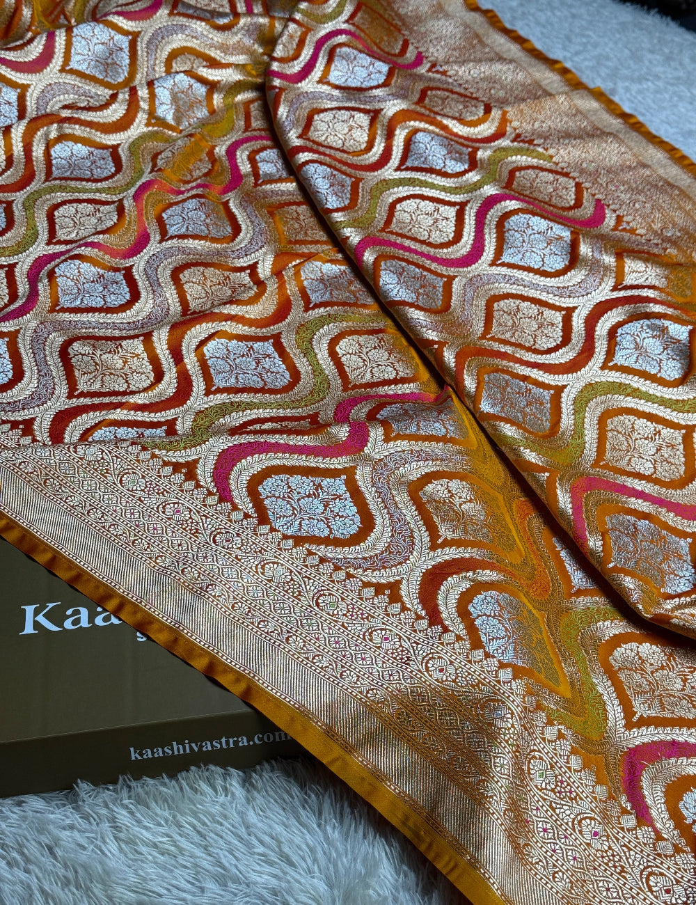 Mustard yellow premium Banarasi tilfi mashru Katan silk saree MK206
