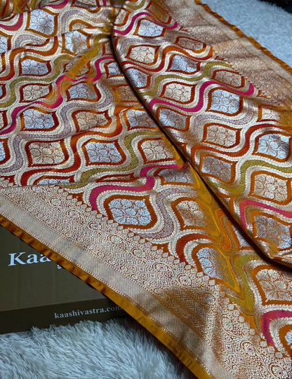 Mustard yellow premium Banarasi tilfi mashru Katan silk saree MK206