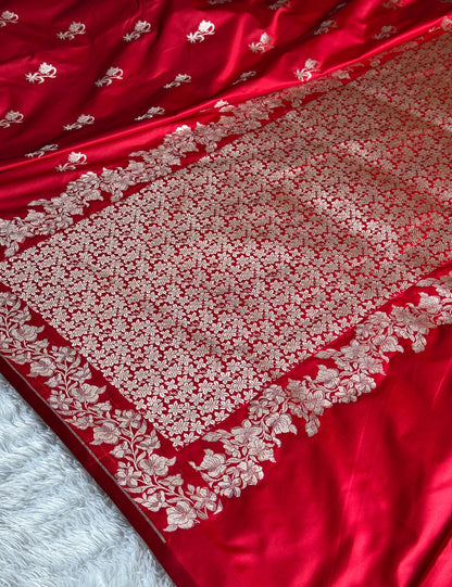 Red colour premium Banarasi Mashru katan silk saree MK272