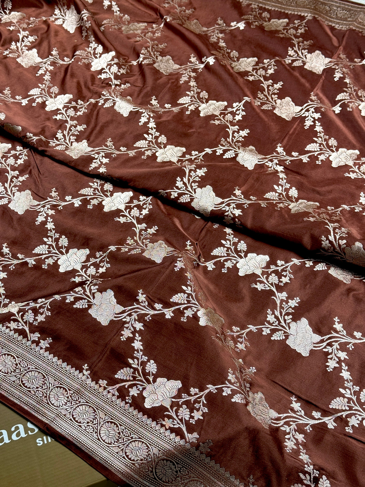 Brown color premium Banarasi Mashru katan silk saree MK240