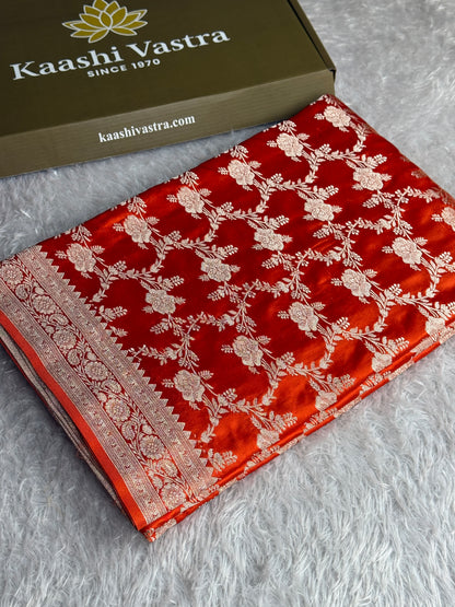 Orange colour premium Banarasi Mashru katan silk saree MK214
