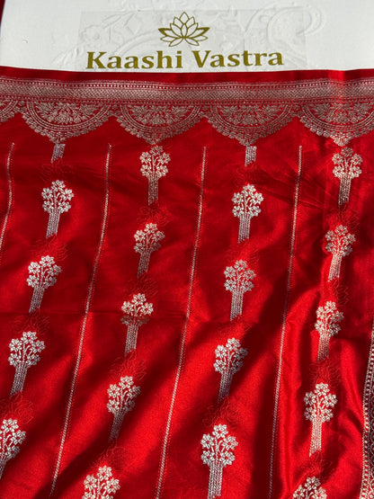 Chilli red Banarasi Mashru katan silk saree MK158