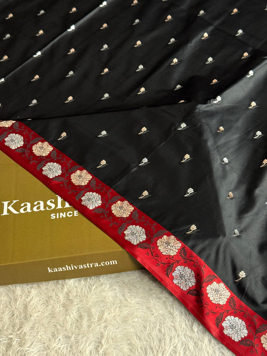 Black and red colour premium Banarasi Mashru katan silk saree MK297