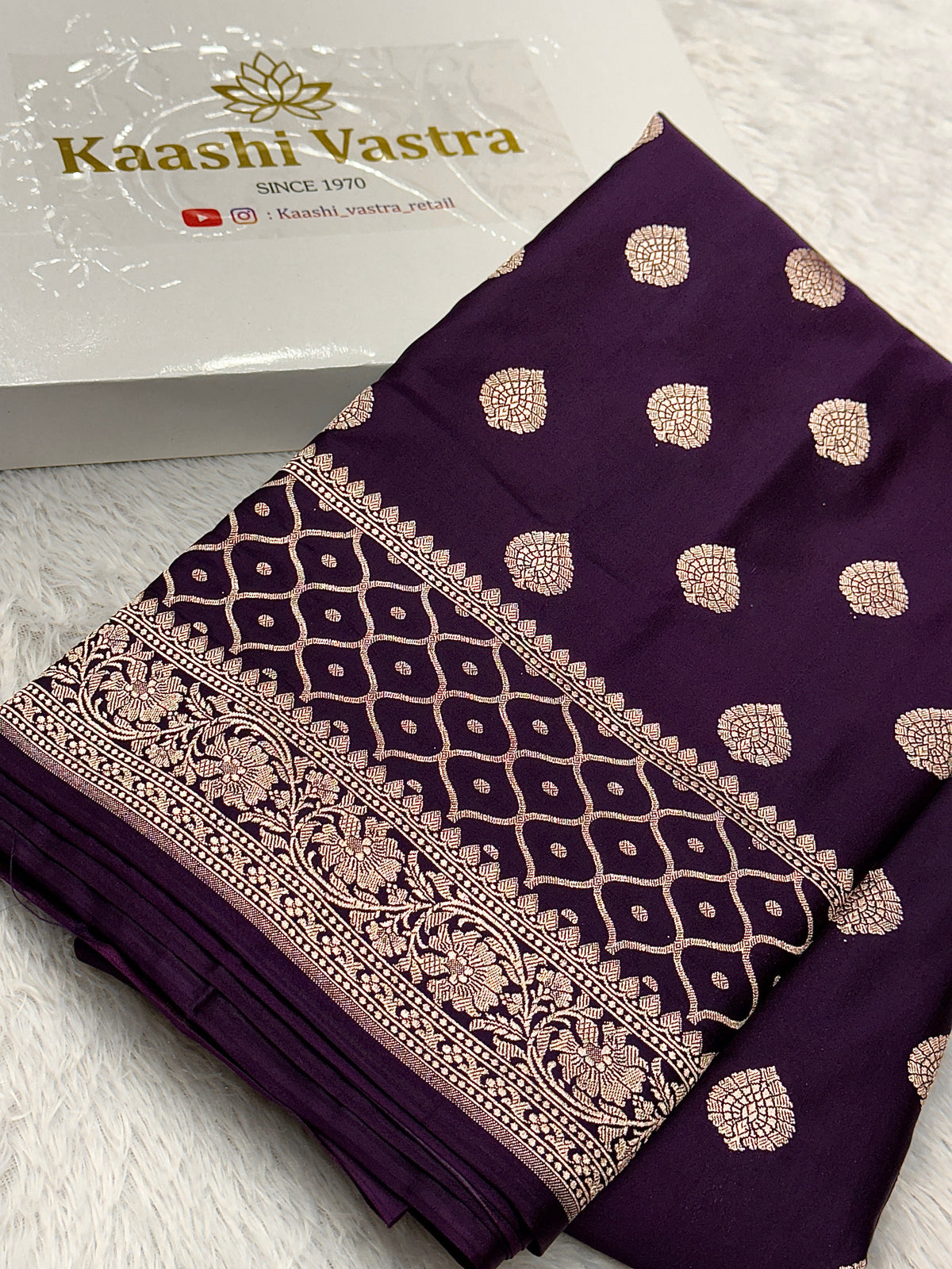 Purple Banarasi Mashru katan silk saree MK157