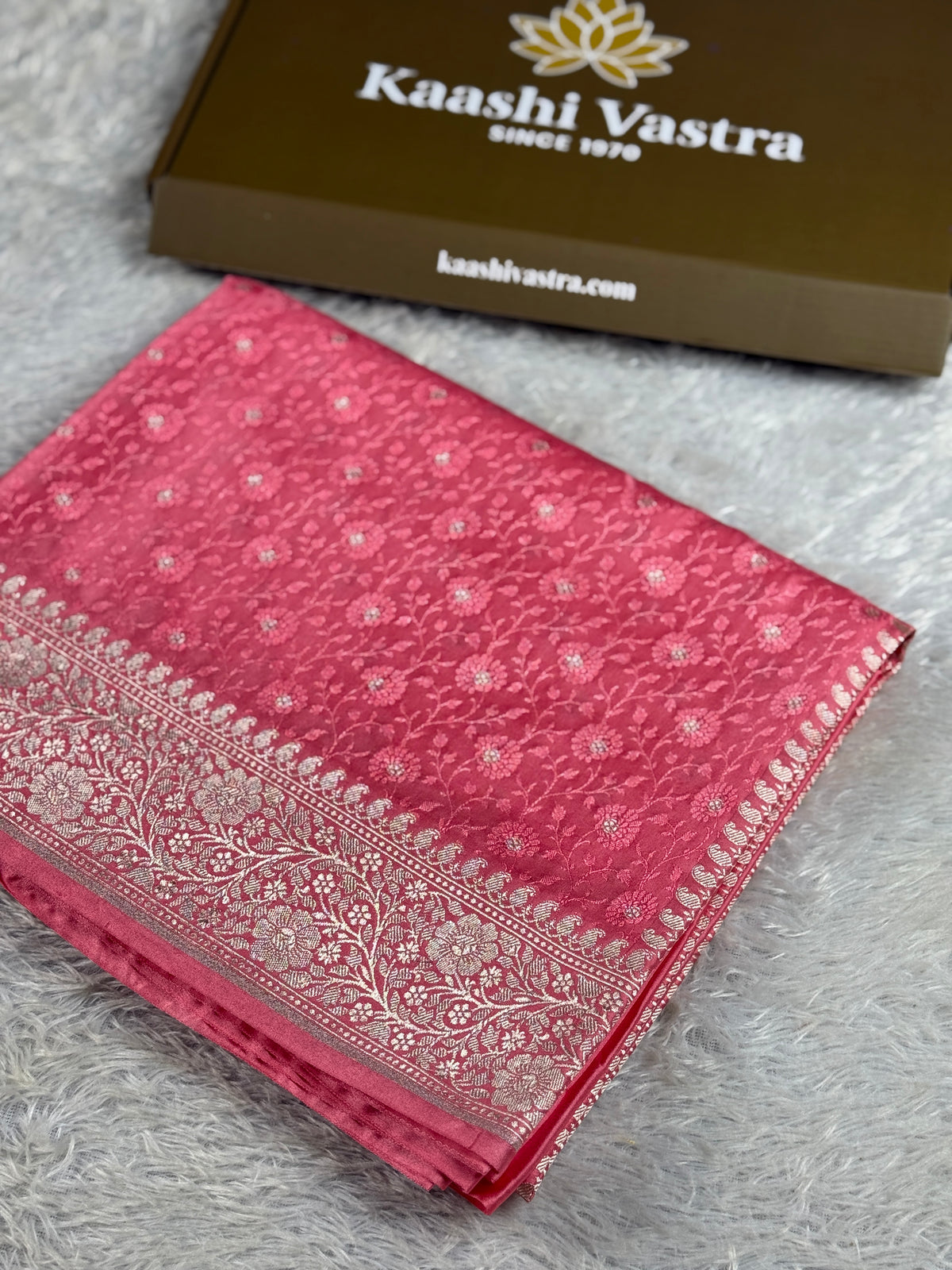 Peach color premium Banarasi tanchui Mashru katan silk saree MK261