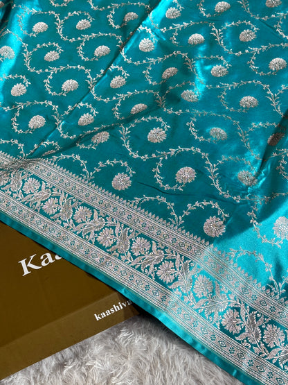 Sea blue premium Banarasi Mashru katan silk saree MK234