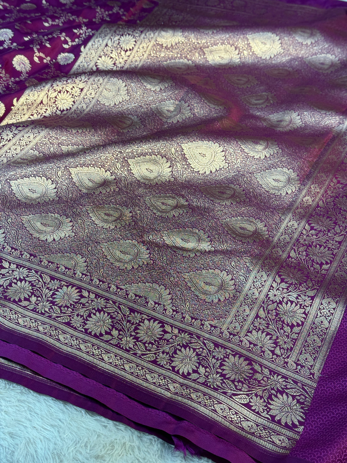 Premium purple Banarasi Mashru katan silk saree MK163