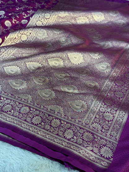 Premium purple Banarasi Mashru katan silk saree MK163